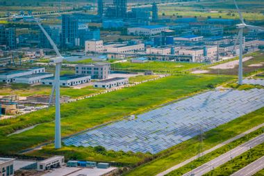 Intergrated sustainable energy close to the modern industrial zone buildings