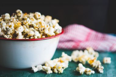 Homemade popcorn filled with spices and grains
