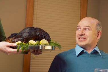 Man being served burnt turkey