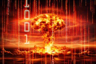 Nuclear Blast Mushroom Cloud And Binary Code