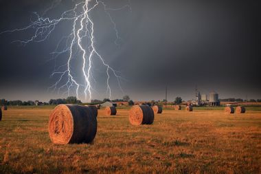 Straw bales and storm