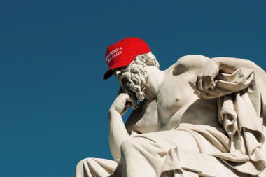 Greek philosopher Socrates statues with a MAGA hat