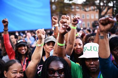 Kamala Harris supporters concession speach power fist raised