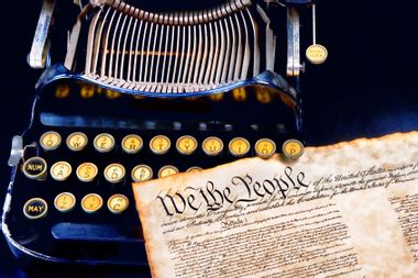 We the People preamble to the US Constitution on top of a antique typewritter