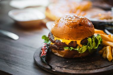 Delicious double burger with french fries