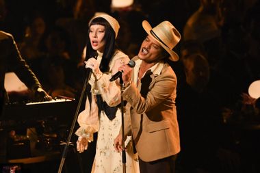 Image for Lady Gaga and Bruno Mars surprise the Grammys stage to raise money for California wildfire relief