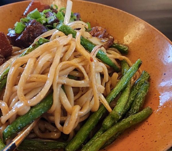 Braised Pork Belly and String Bean Hand Pulled Noodles