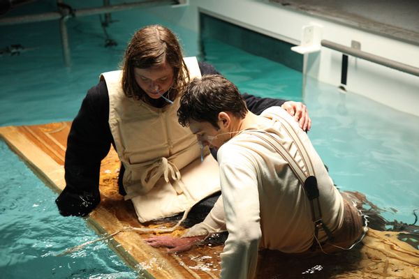 Josh Bird and Kristine Zipfel stand in for Jack and Rose as part of a hypothermia experiment.