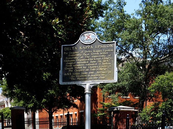 Delta Kappa Epsilon Historic marker at the University Of Alabama in Tuscaloosa, Alabama on July 5, 2018.