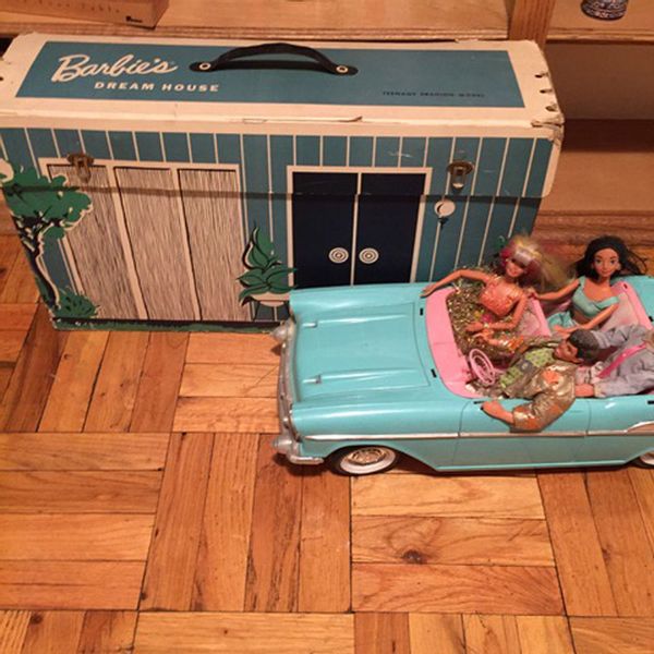 The author's Barbies in a car
