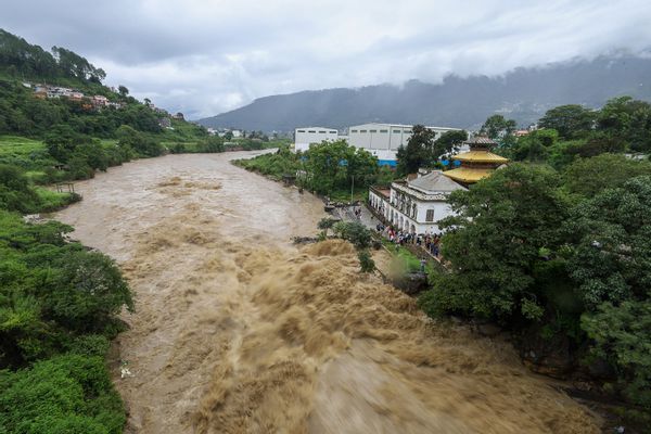 Monsoon flood water Bagmati River Nepal