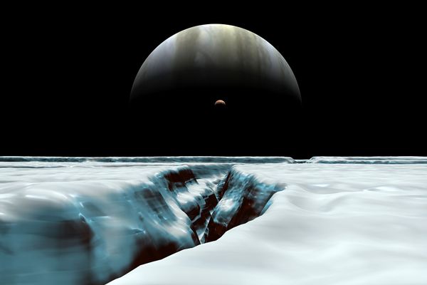 Horizon of the icy moon of Europa