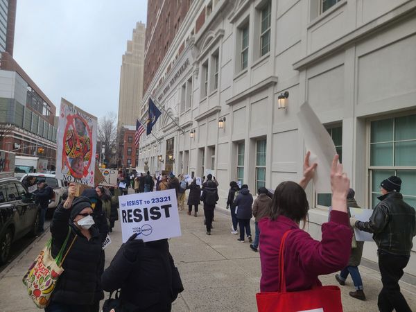 Protesters outside Rep. Hakeem Jeffries's Brooklyn office.