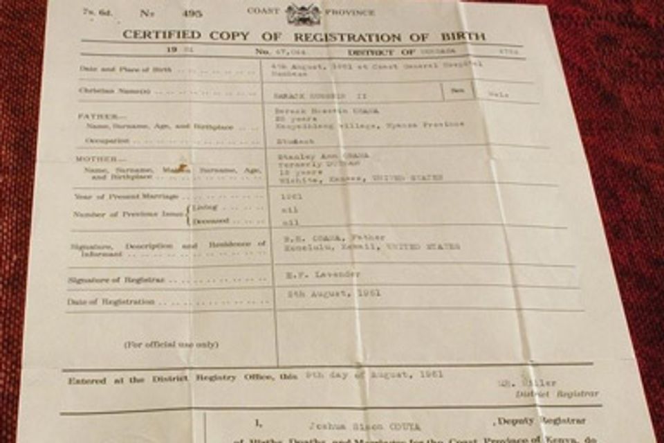 Birthers release Kenyan birth certificate for Obama