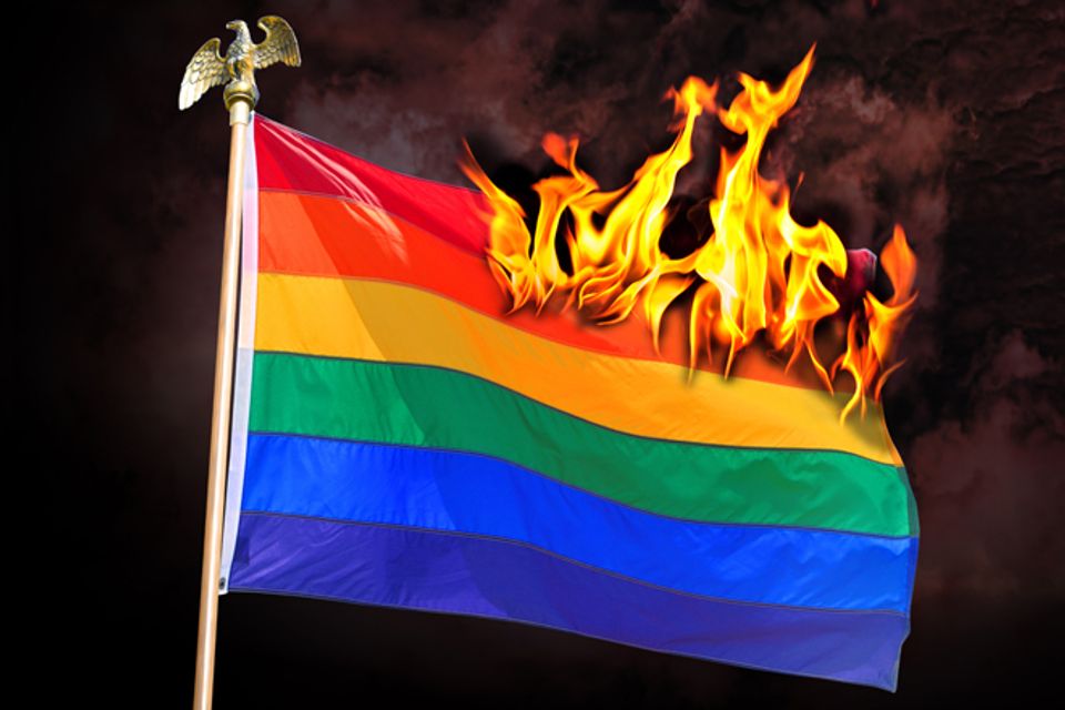 burning rainbow flag