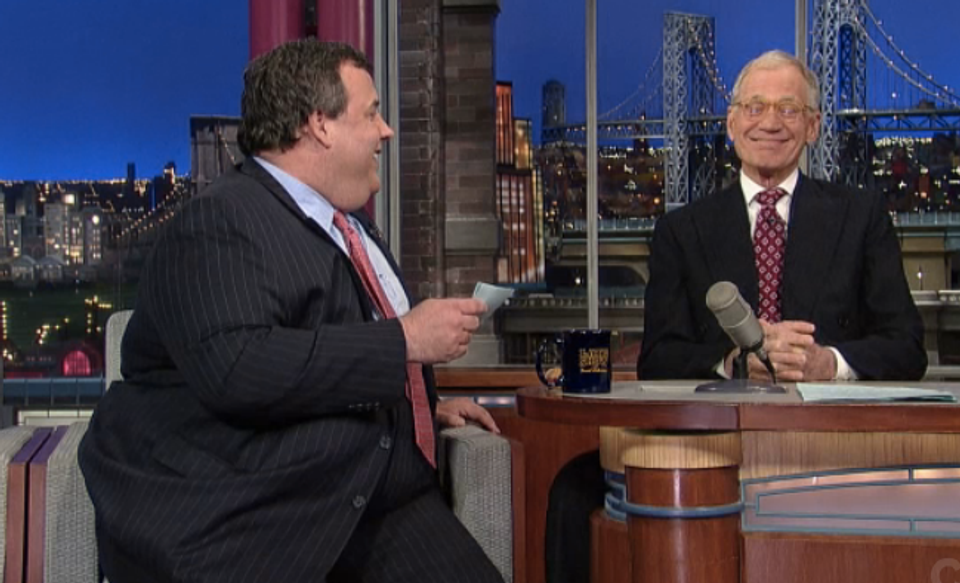 Chris Christie and David Letterman tell fat jokes, eat doughnuts ...