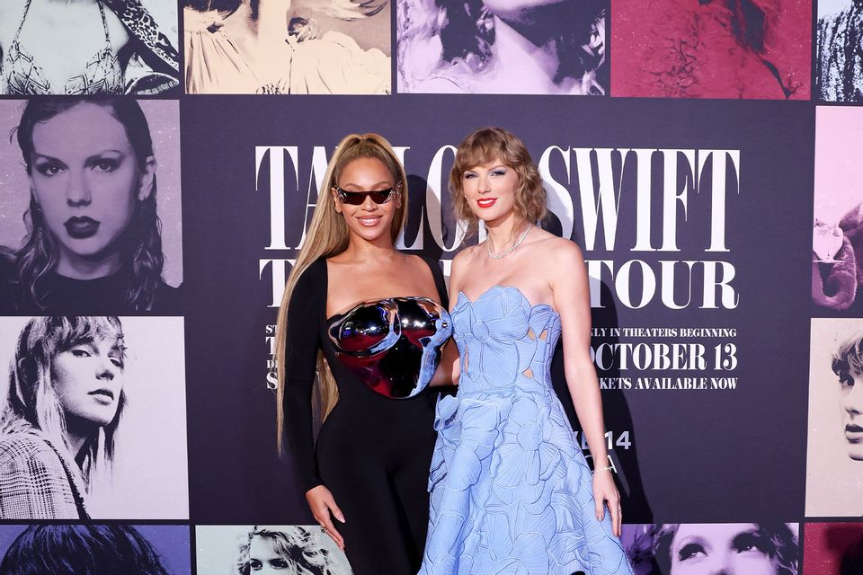 Beyoncé surprises Taylor Swift at "Eras Tour" concert film premiere